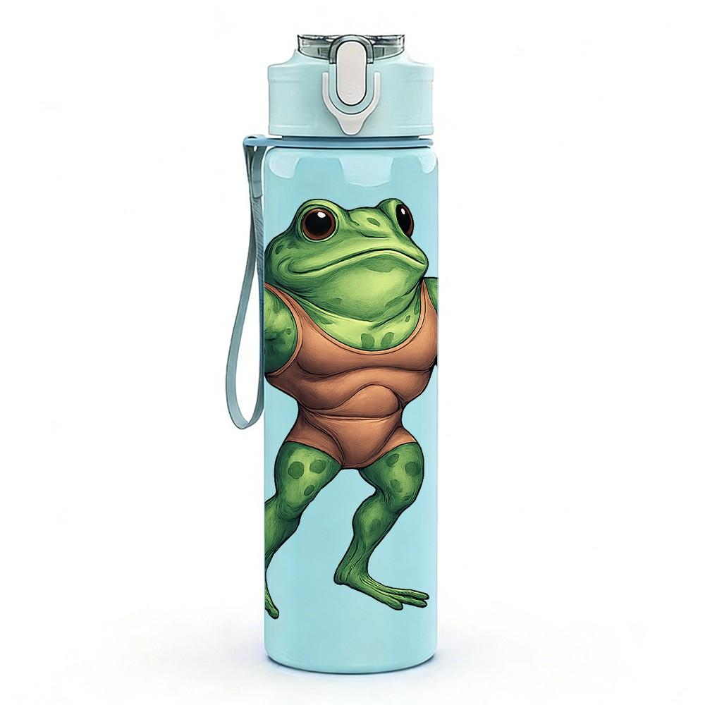 1PC Green Frog Character 750ml Color Plastic Sports Water Bottle Leakproof Flip Straw Lid Suitable for Sports Office Home Use