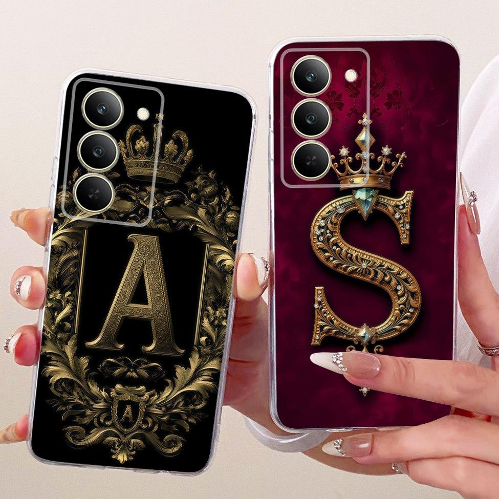 Чехол для Realme 14x 5G Индия Чехол RMX3940 Прозрачный Роскошная Корона Буквы А-Я 2D Плоский Узор Мягкий Чехол для Телефона