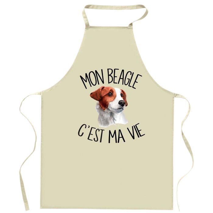 Tablier de cuisine - Beagle « C'est la vie » - Coton résistant - Imprimé en France - Liens ajustables