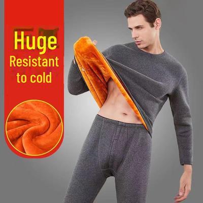 Комплект плюшевого термобелья для мужчин - зима 2024 года, утепленный круглый вырез