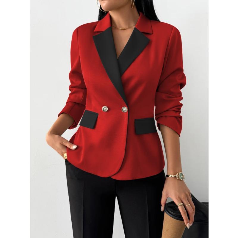 Women S Color Block Lapel Long Sleeve Blazer Coat
