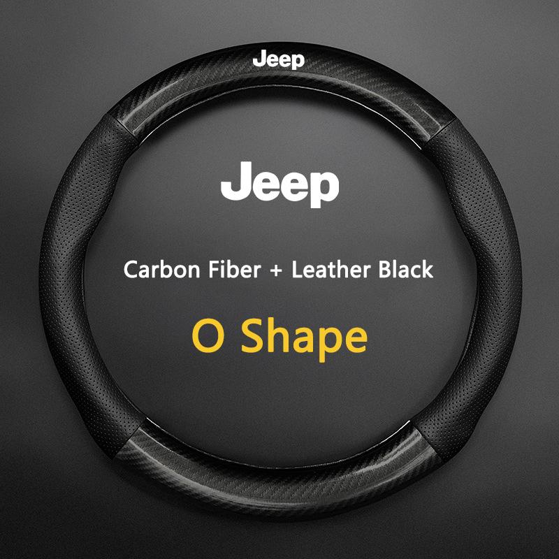 Carbon Fiber Leather Steering Wheel Cover For Jeep Renegade Compass Grand Cherokee Wrangler JK Gladiator Keychain Accessory AJV1