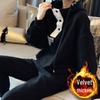 Утолщенный плюшевый женский повседневный спортивный костюм из двух частей с капюшоном больших размеров для осени/зимы