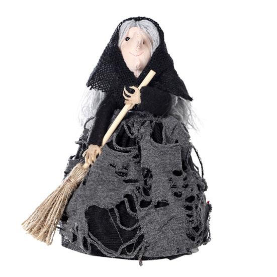 Halloween Kitchen Witch Doll Small Witch Statue with Broom Tabletop for Table