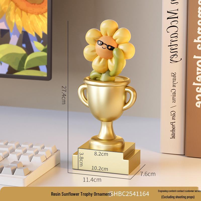 Creative Sunflower Trophy Figurine: Cute, Funny Resin Desktop Decoration with Engravable Gift Option