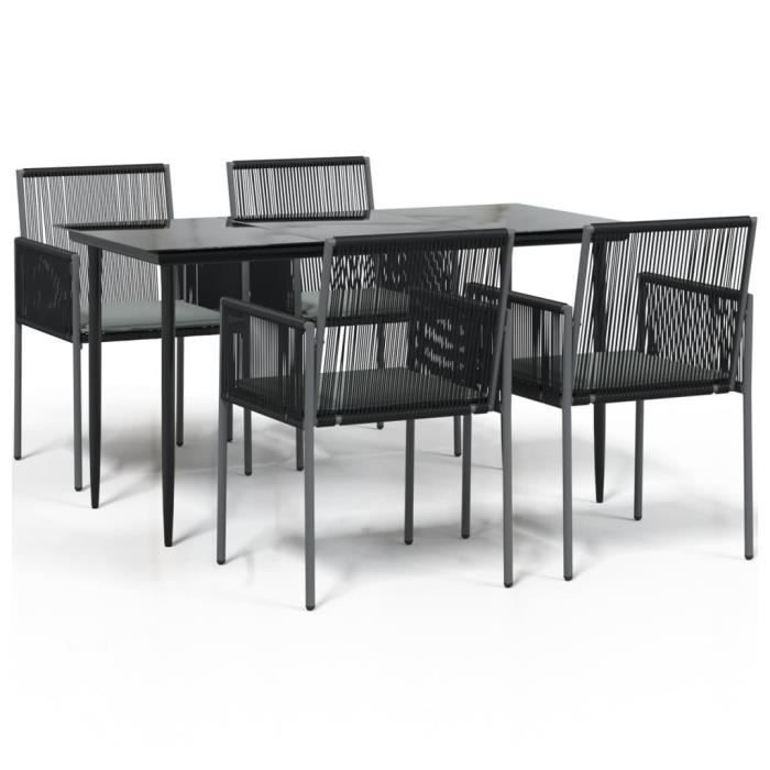 VidaXL Garden Dining Set Cushions 5 Pcs Black Rattan and Steel 3187067
