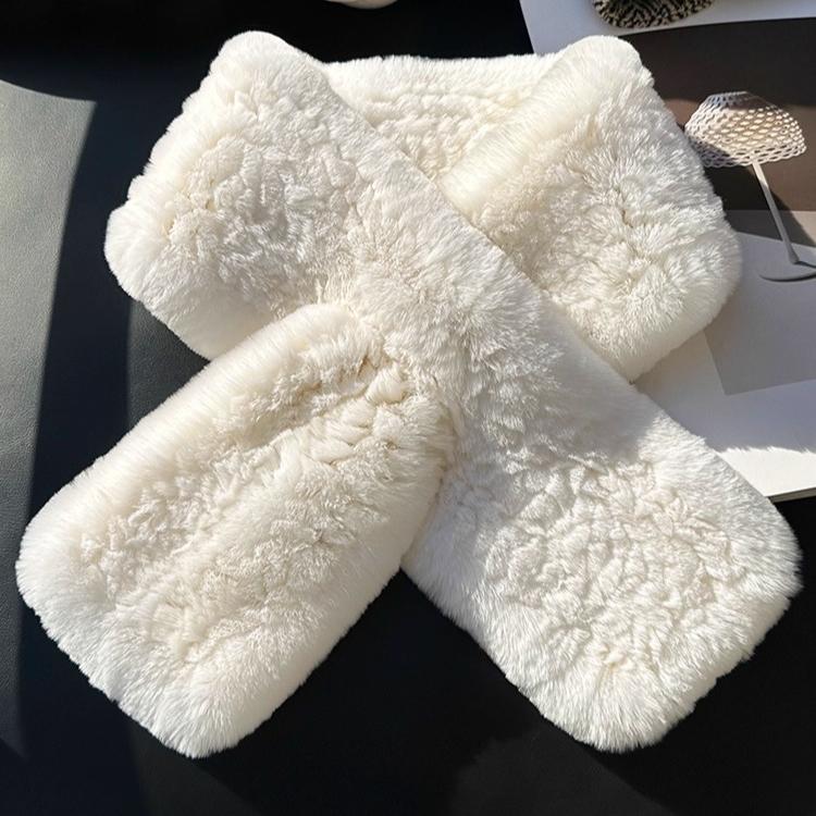 Winter Real Rex Rabbit Fur Scarf Korean Version Simple Long Scarf Warm Double-sided Thickened Fur Collar