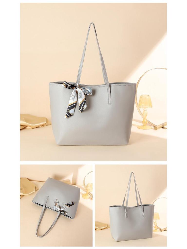 Модная сумка-тоут большой вместимости с рисунком личи и украшением в виде шарфа - однотонная женская сумка через плечо, выпуск 2024 г.