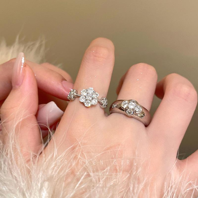 ANENJERY Серебристо-золотой Четырехлистный цветок циркон Открытое кольцо для женщин Роскошные вечерние винтажные ювелирные изделия оптом