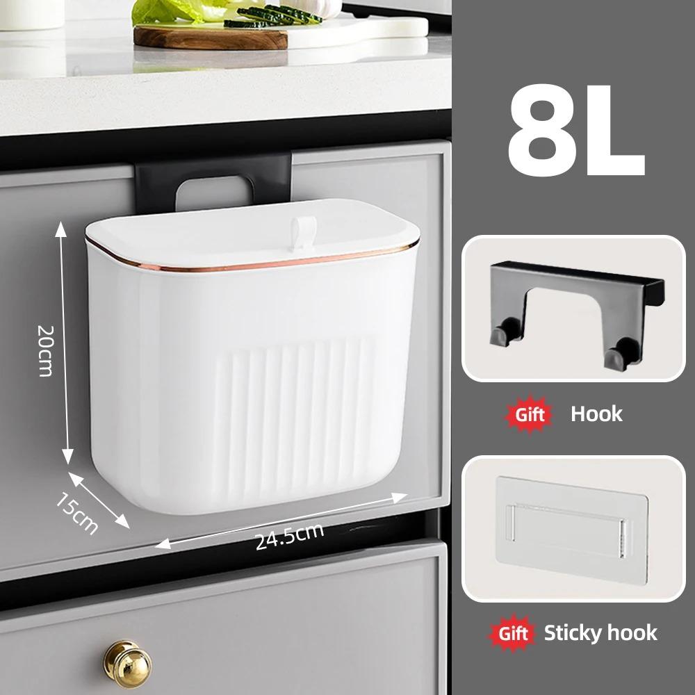 8/11L Bathroom Trash Can Wall Mounted Hanging Trash Bin With Lid Garbage Bin for Kitchen Bathroom Waterproof Narrow Rubbish Bin