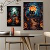A Classic Vintage Wall Art Pumpkin Black Cat Ghost Painter Halloween Night, Printed Poster, Home Living Room Bedroom Decoration
