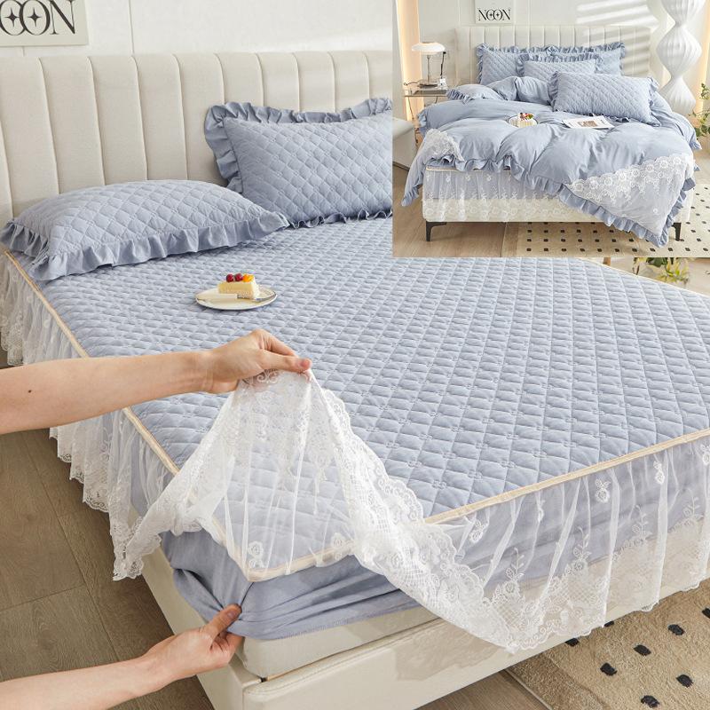 Кружевная юбка для кровати Four Seasons, цельное толстое стеганое покрывало в стиле принцессы, моющееся нескользящее покрывало, постельное белье