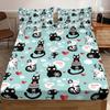 3Pcs Cute Kitten Printed Chipless Bed Sheet Set Multi Size Soft Bed Cover Bedroom Bedding Decoration Machine Washable