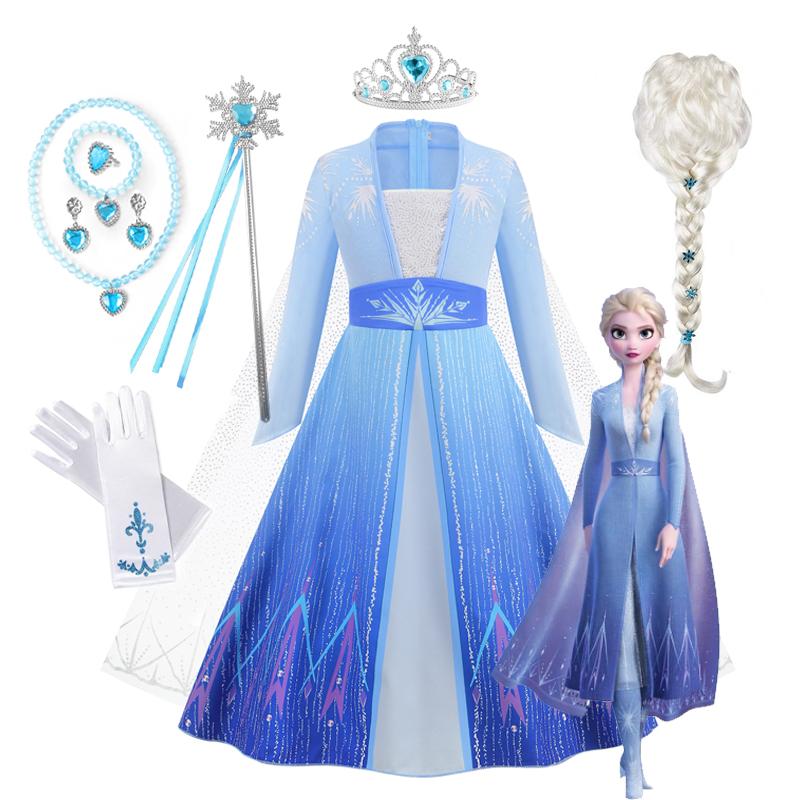 Frozen Elsa Princess Costume for Girls Birthday Party Long Sleeve Halloween Cosplay Snow Queen Carnival Clothing Kids Dress