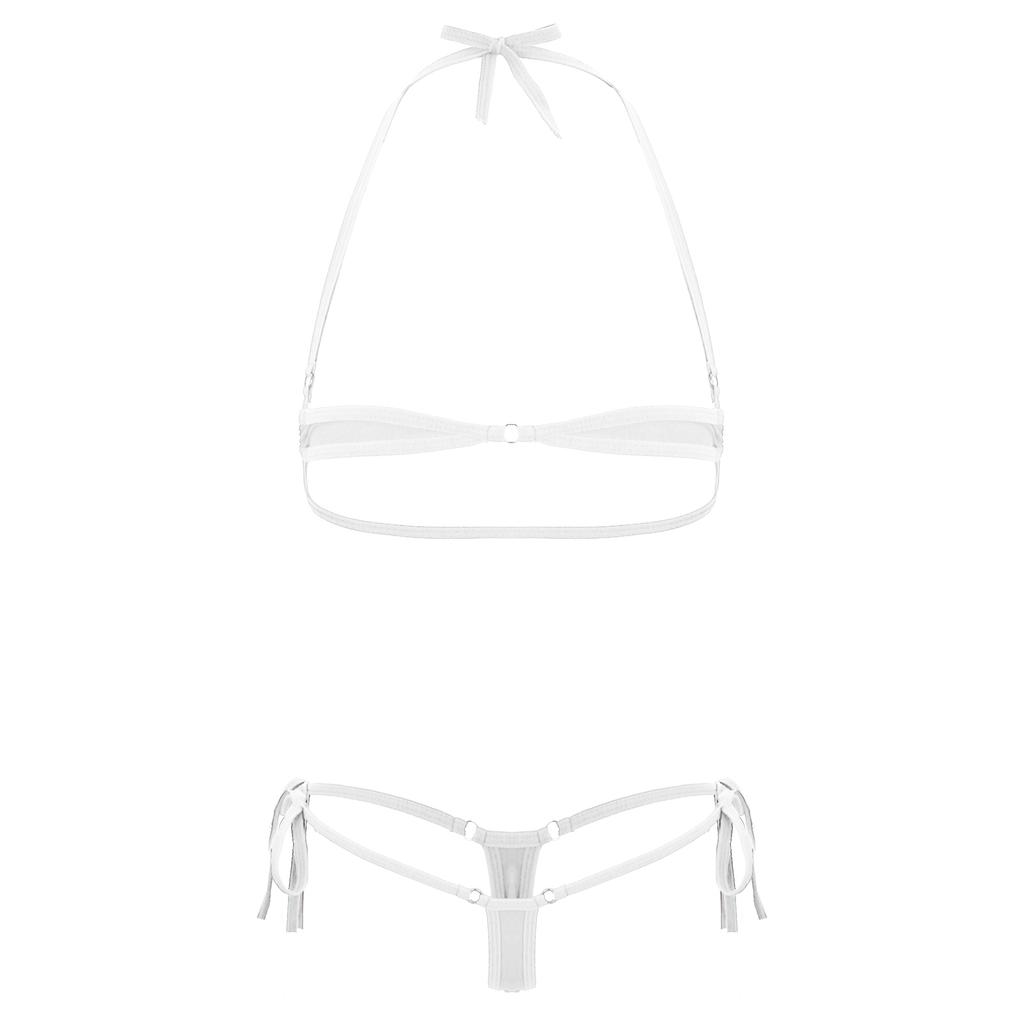 Женский двухсекционный микро-бикини с завязками на шее, трусики-стринги с низкой посадкой, кружевной купальник, пляжная одежда, нижнее белье