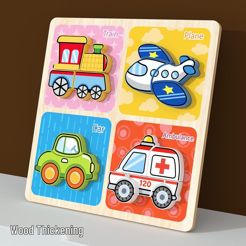 3D Wooden Cartoon Animal & Vehicle Jigsaw Puzzle - Educational Toy for Children's Early Learning