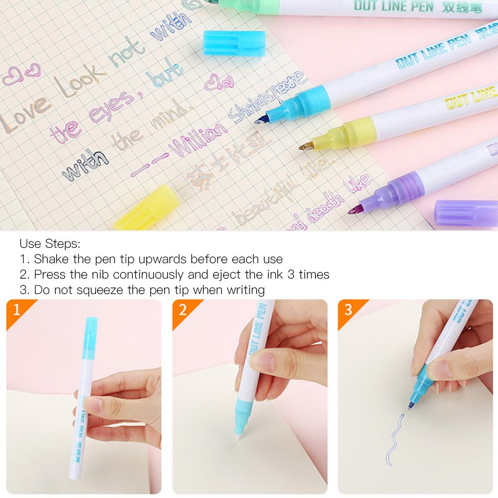 8Pcs Double Line Pen Color DIY Drawing Marker Highlighter Stationery Art Supplies