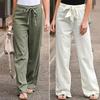 Women Casual Straight Trousers Pants Elastic Waist Loose Long Pants Solid Spring