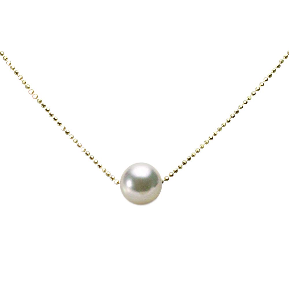 Moon Label Akoya Pearl Pendant Necklace In 18K Yellow Gold for Women 8.5mm (Natural White)