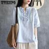 Плюс размер M-3XL, хлопковая и льняная летняя женская футболка, блузка с винтажным принтом, женские повседневные топы в китайском стиле с вышивкой