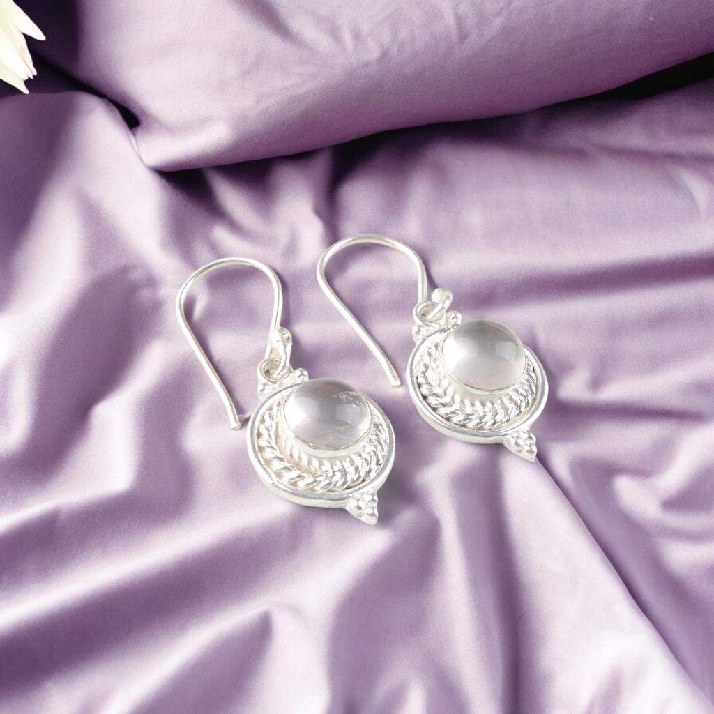 Rose Quartz Gemstone 925 Sterling Silver Jewelry Handmade Dangle Earrings 1.43" EE-117-32