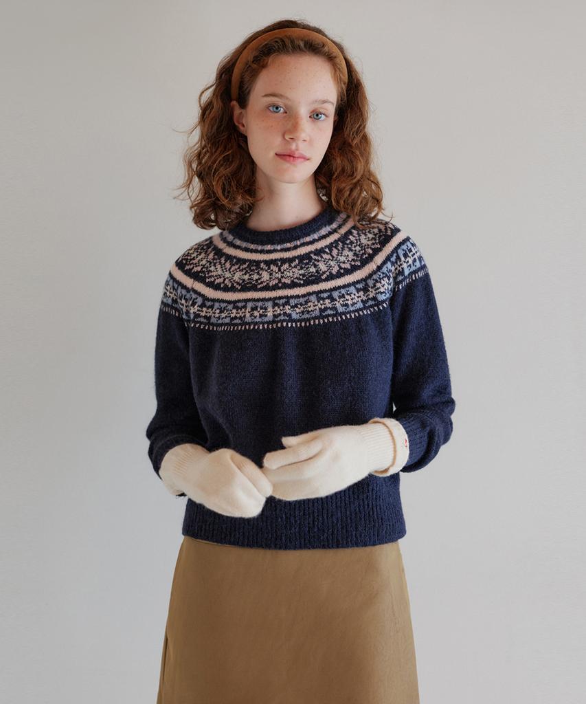 HANE Fair Isle Wool Round Knit_Navy