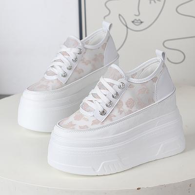 Мода 12 см Воздушная сетка Новые Натуральная синтетическая кожа Туфли-лодочки Платформа Танкетка Летние Полые Сандалии Массивные Кроссовки Женская Модная Обувь