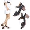 2024 Sandals Women Metal Buckle Sewing Line Sandals Thick High Heel Comfortable Large Size Sandals SKT