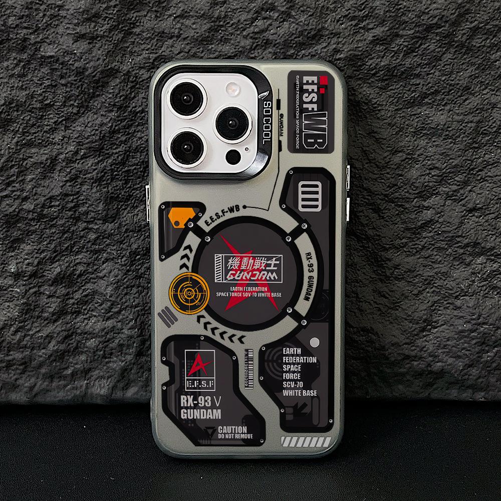 Cool Mecha Pattern Phone Case for iPhone 17 Air 16 16e 15 14 Plus 13 12 11 Pro Max X Xs XR 8 Colorful Silver Hard Cover
