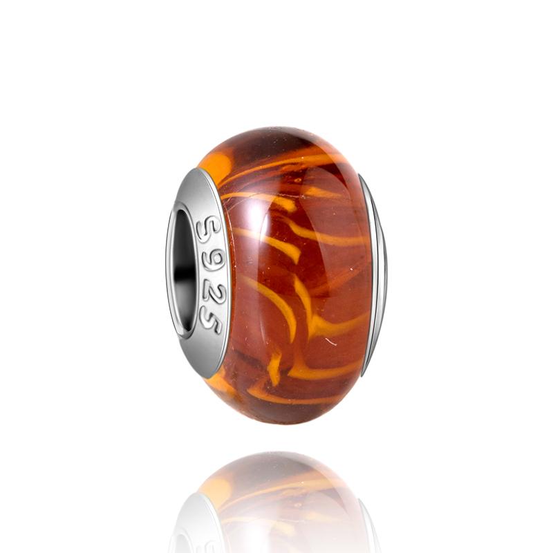 Муранское стекло Серия стерлинговое серебро 925 пробы Медный павлин синий и лепесток цветка Вращается Шарм Подходит для браслета Женские изящные циркониевые аксессуары