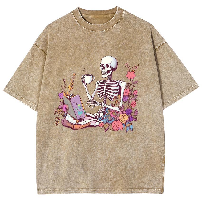 Модный трендовый стиль Футболка женская с принтом черепа и чая, выстиранный деним, свободная, с короткими рукавами, летняя, базовая