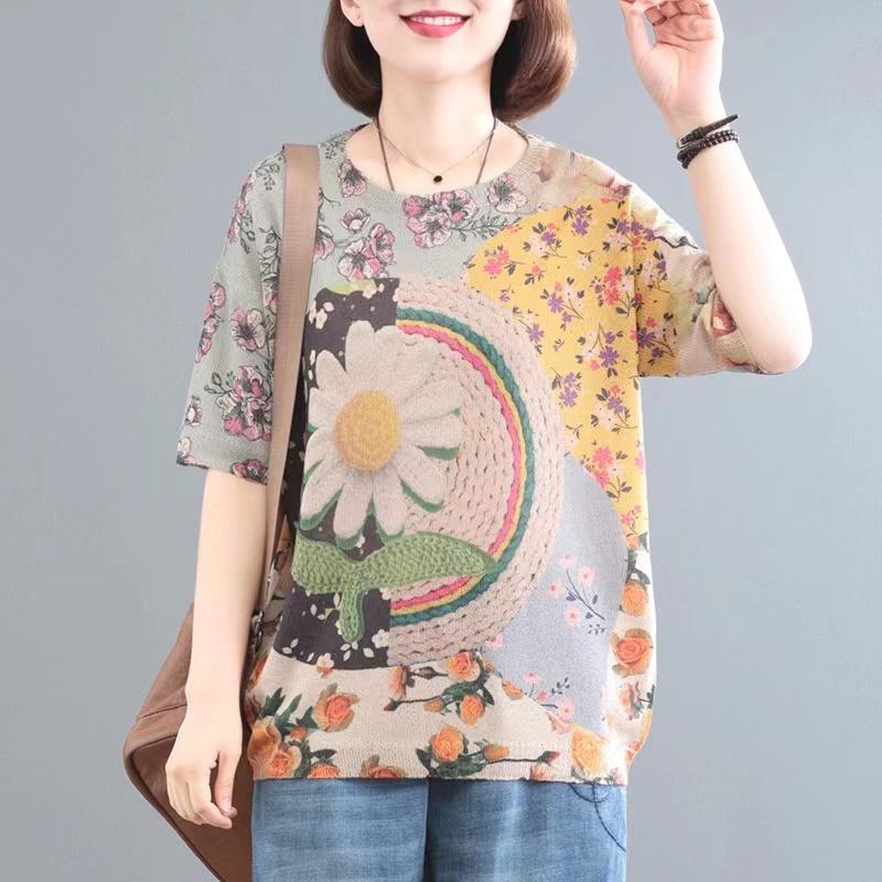 Dimanaf 2024 летние женские футболки, летние стильные рубашки с принтом листьев, красочные элегантные топы с цветочным принтом, свободные повседневные футболки
