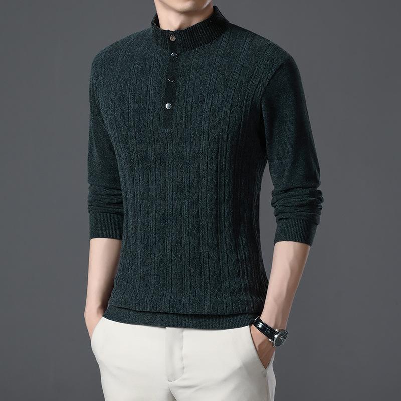 Осенний новый трикотаж из синели, мужская мода, однотонный свитер с воротником-стойкой, длинный рукав, тонкий мужской свитер