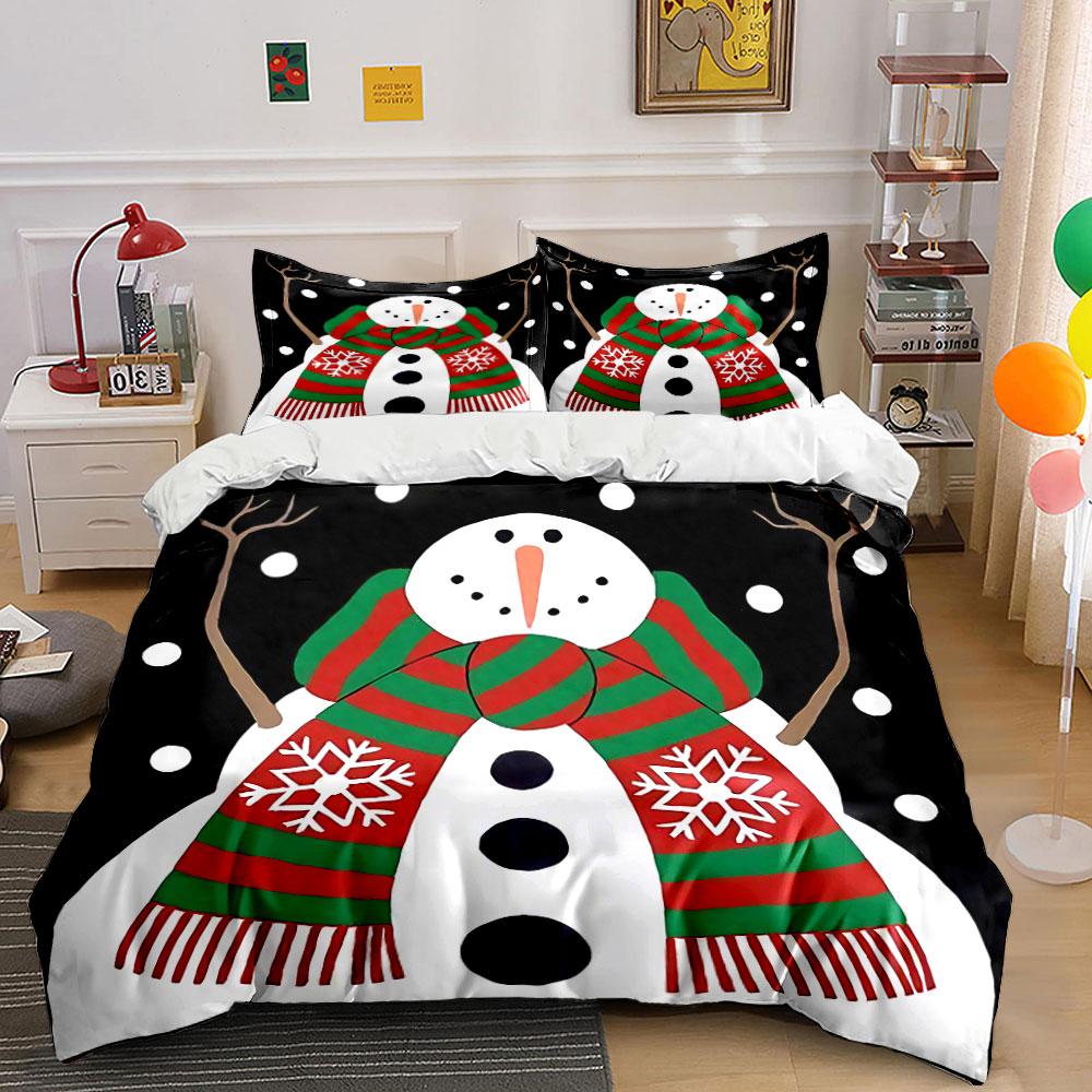 Snowman with Red Green Scarf Bedding Duvet Cover Set Duvet Cover Pillowcases (1*Duvet Cover 2*Pillowcases, without duvet insert)