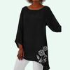 Women Casual Print 3/4 Long Sleeve Thin Top Fashion Loose Shirt Plus Size Round Neck Linen Shirt
