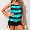 2 шт./компл. Женский комплект танкини, топ без рукавов с U-образным вырезом, в полоску, с боковой кулиской, для плавания