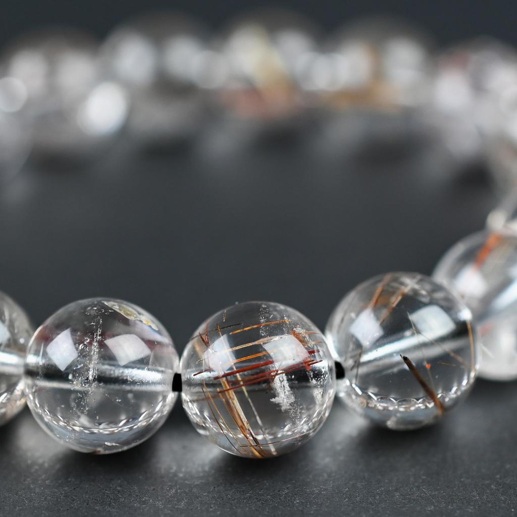 Eigado Red Rutilated Quartz 18 Inner Natural Power Good Fertility Bracelet, Beads, 11mm, Diameter Approx. 16cm, Stone, Stone, Luck, Amulet, Fortune,