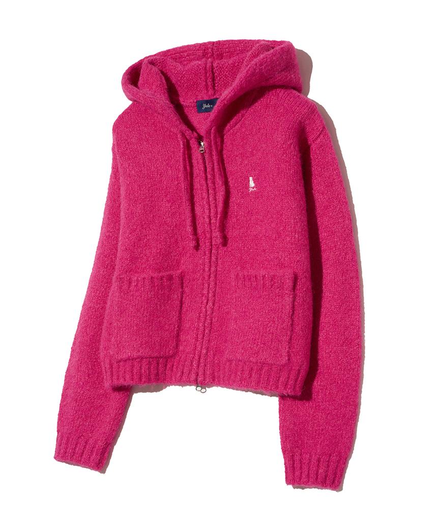 YALE Women'S Hairy Crop Knit Zip-Up Hoodie_Hot Pink
