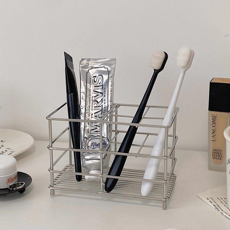 Creative Stainless Steel Toothbrush Holder Black Wall Mounted Electric Toothbrush Rack Toothpaste Storage Space-Saving Accessory