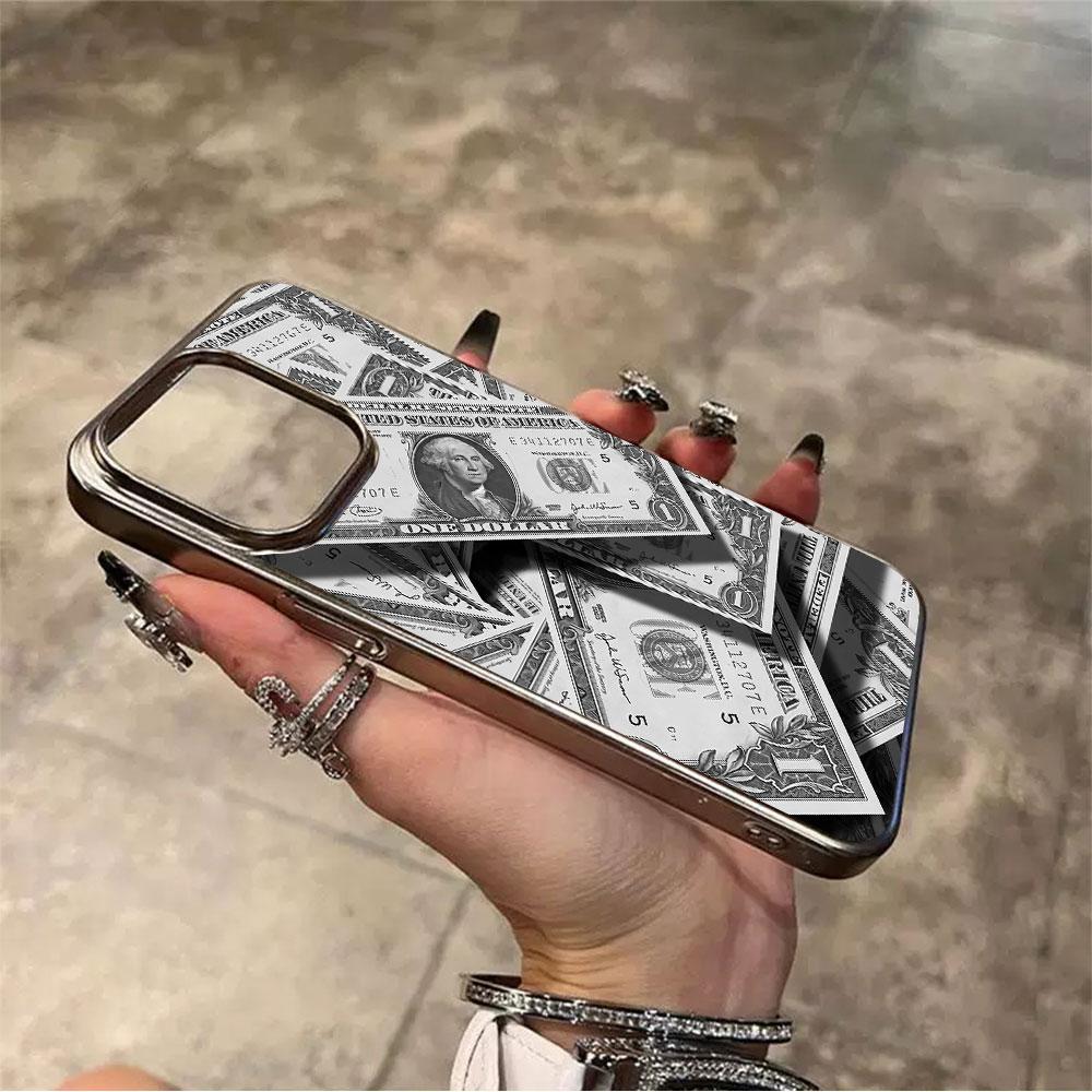Прозрачный чехол для телефона с электроplated рамкой и узором из денег для iPhone 17 Pro Max 16 15 14 13 12 11 Pro 16 Plus 17 Air, противоударный чехол