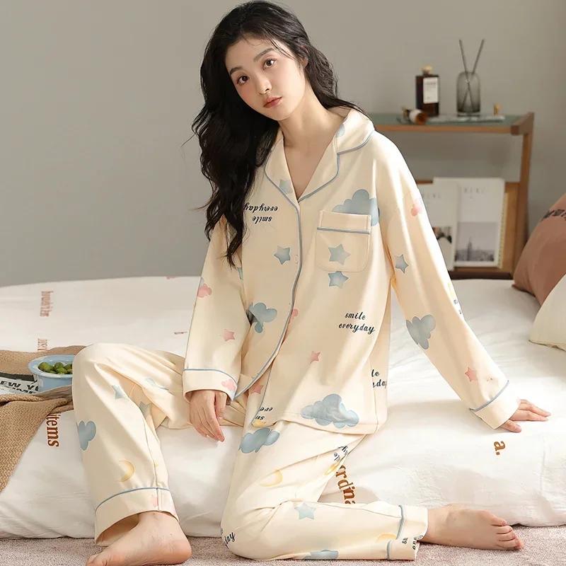 Осенне-зимняя хлопковая пижама для женщин, с длинными рукавами, женская одежда для сна, кардиган, пижамы с V-образным вырезом, японская женская домашняя одежда