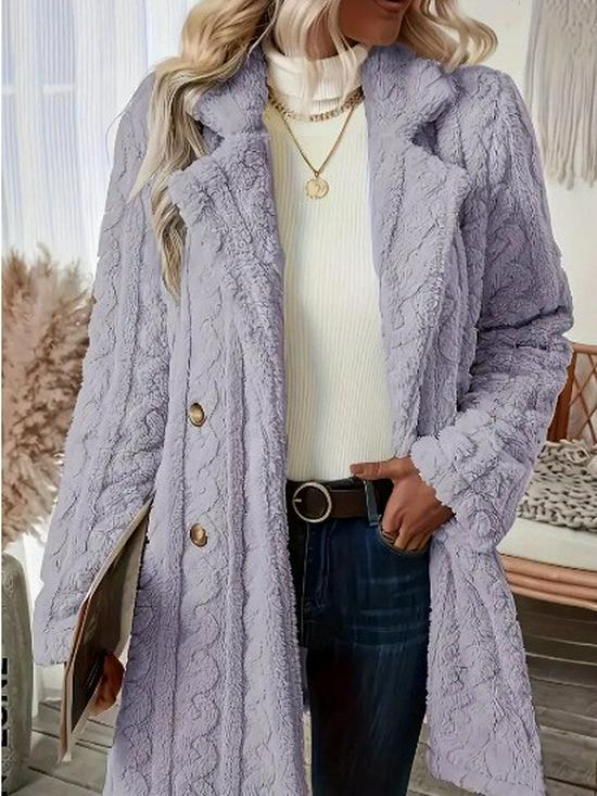 2024 Теплое шерстяное двубортное плюшевое пальто с лацканами пиджачного типа - Удобный европейский и американский стиль