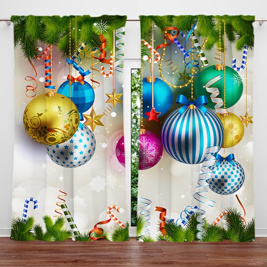2-панельные шторы с изображением Санта-Клауса и рождественской елки — дизайн с карманами на штанге, теплоизоляция и блокировка света для украшения окон