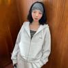 Sweater woman, autumn and winter casual versatile lazy hooded jacket loose short zipper cardigan top