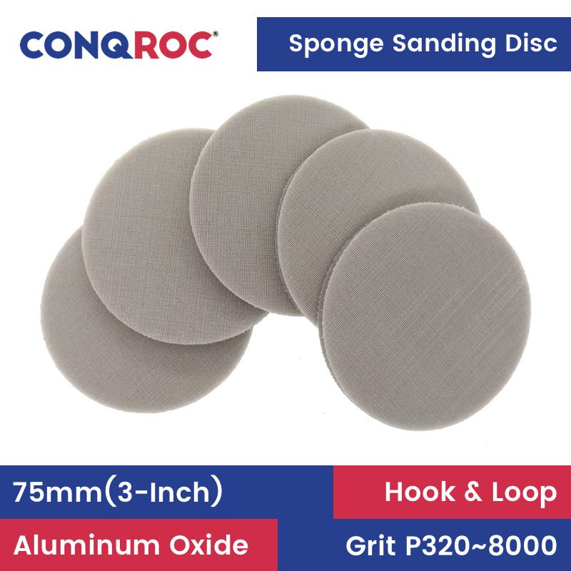 75mm(3-Inch) Sponge Sanding Discs Aluminum Oxide Hook & Loop Dry and Wet Sanding Papers 20-Piece P320~8000