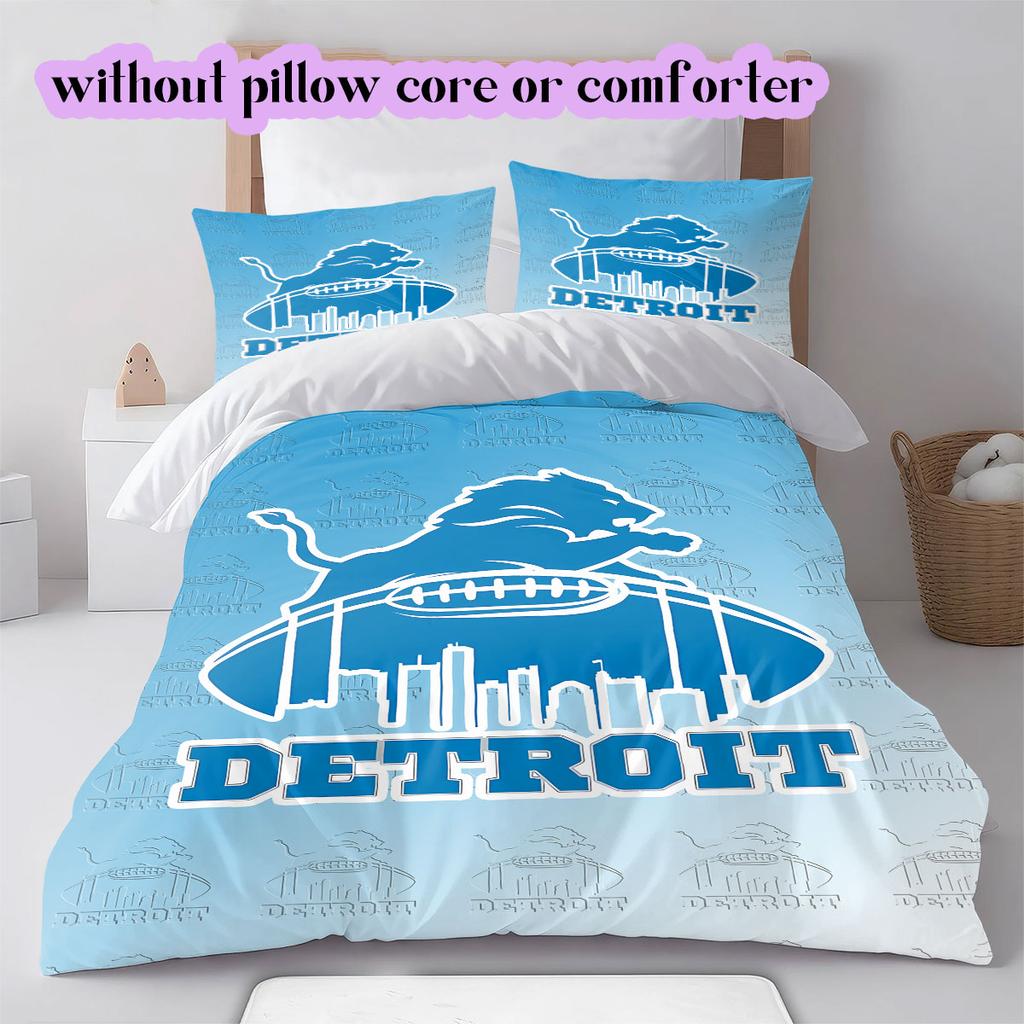 Detroit Lions rugby Pattern Bedding,Quilt Set Quilt Cover Pillowcase Home Birthday Gift (1*duvet cover+2*pillowcase,without core)