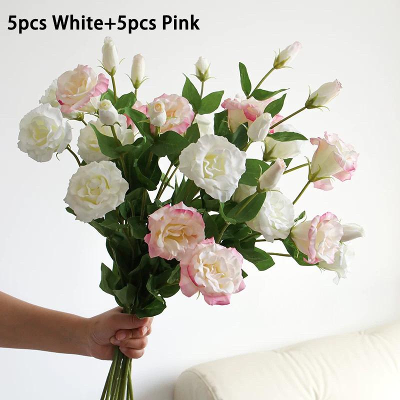 Pink Artificial Lisianthus Flowers Wedding Floral Arrangement Bouquet White Soft Touch Faux Eustoma Bouquet Home Decor
