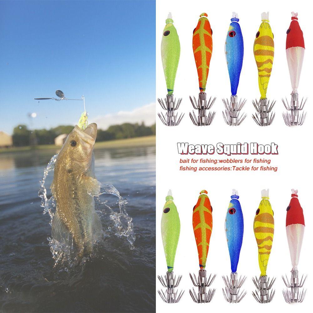 2022 Lifelike Lead Sinker Luminous Wood Shrimp Lures Weave Squid Hook Octopus Bait Fishing Tackle
