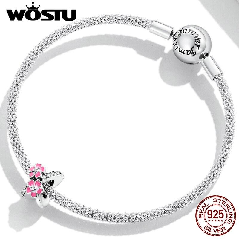 WOSTU Стерлингового серебра 925 пробы, розовый цветок, разделитель, бабочка, подвеска из бисера, подходит для оригинального браслета, ожерелья для женщин, ювелирные изделия
