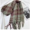 Клетчатый шарф Женский Осенне-зимний Новый Ретро Шаль Имитация Кашемира Теплый Шарф с Бахромой
